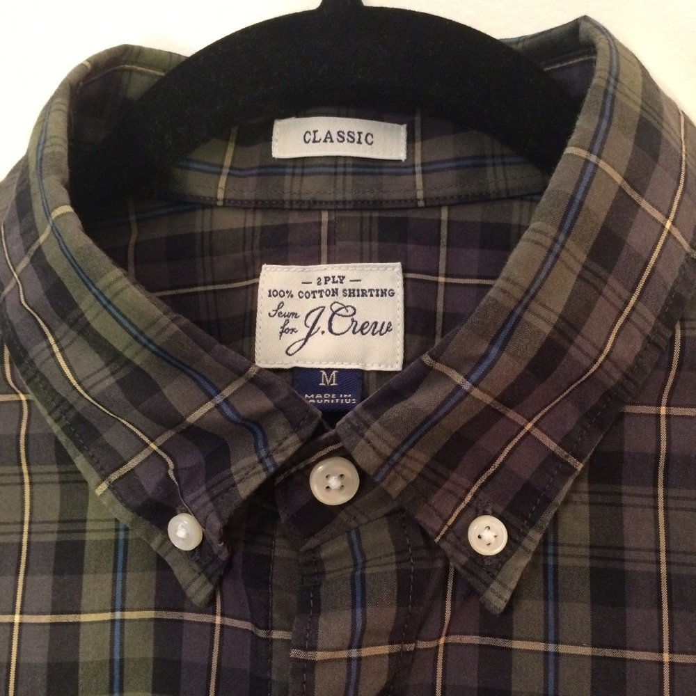 J. Crew Men's Secret Wash Shirt Green Plaid Sz M